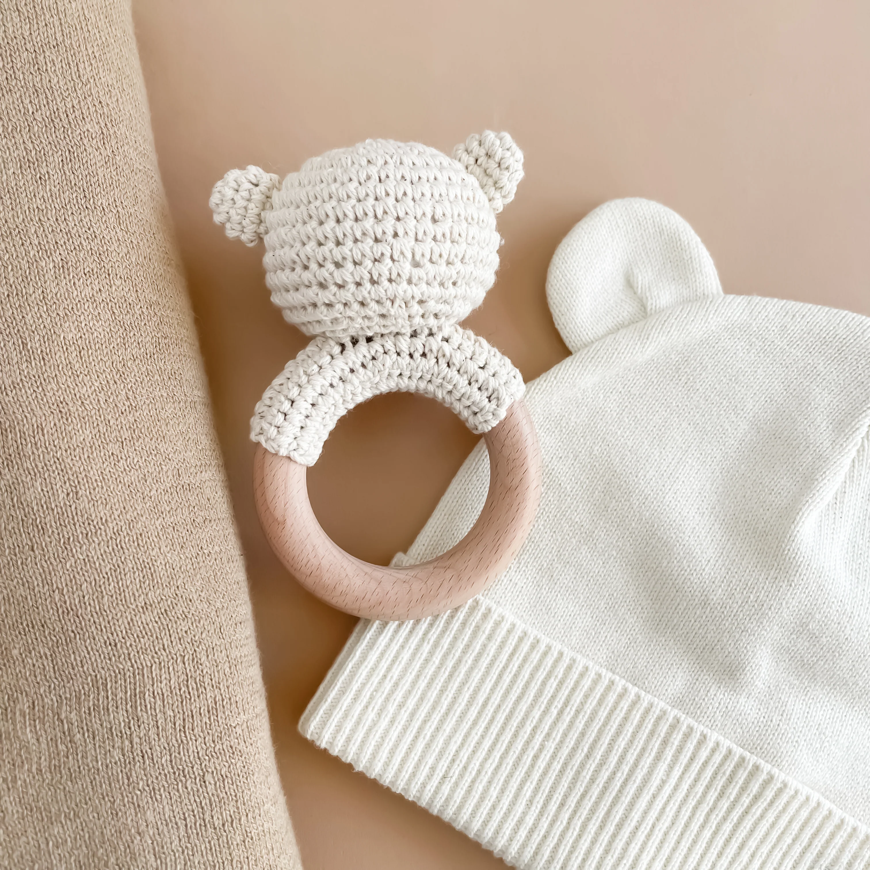 Cotton Crochet Bear Rattle Teether, Cream - Image 4
