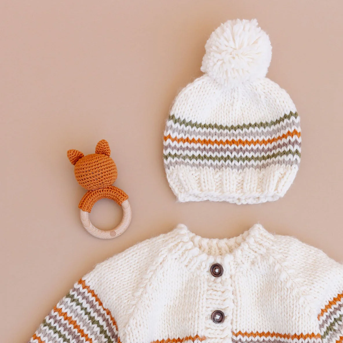 Cotton Crochet Rattle Teether Fox, Clay - Image 3