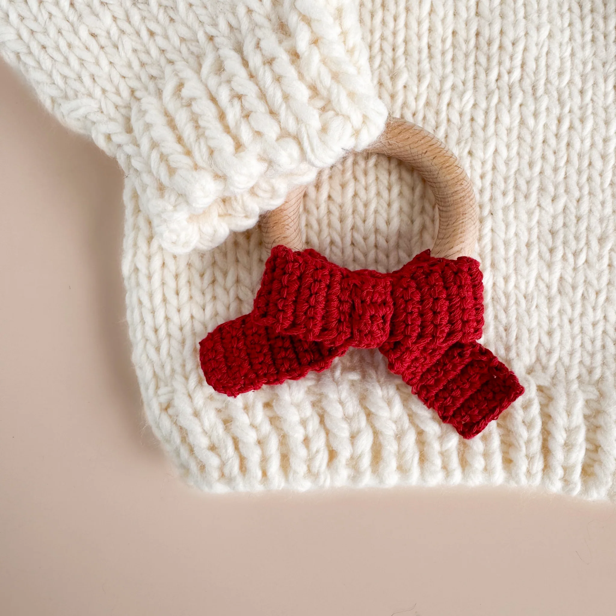 Cotton Crochet Teether Red Bow - Image 3