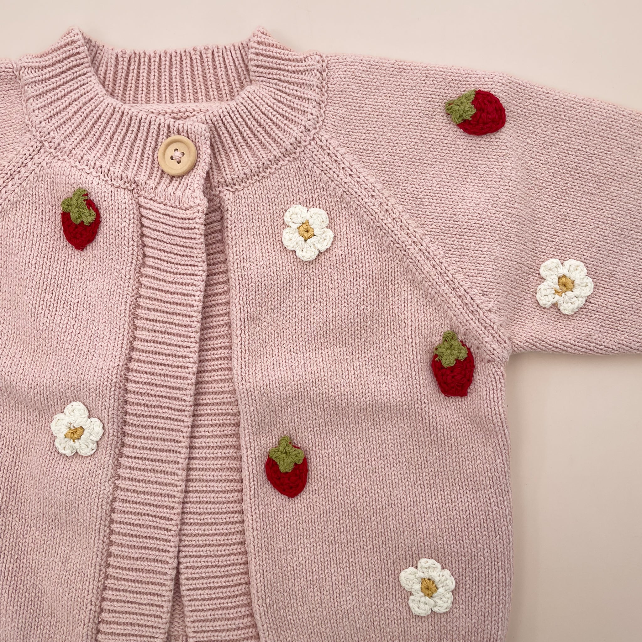 Cotton Strawberry Flower Cardigan, Blush - Image 7