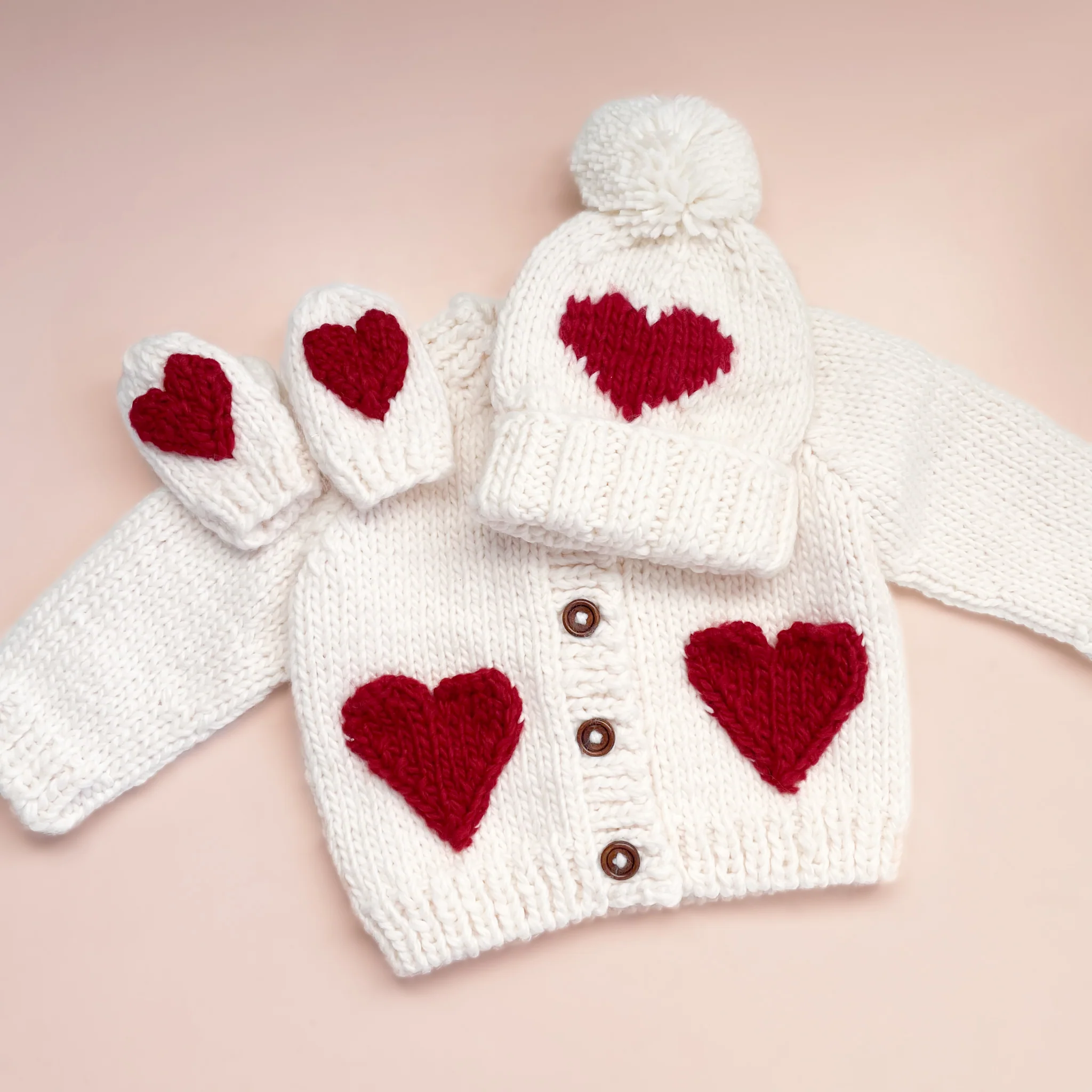 Heart Knit Hat, Red - Image 3