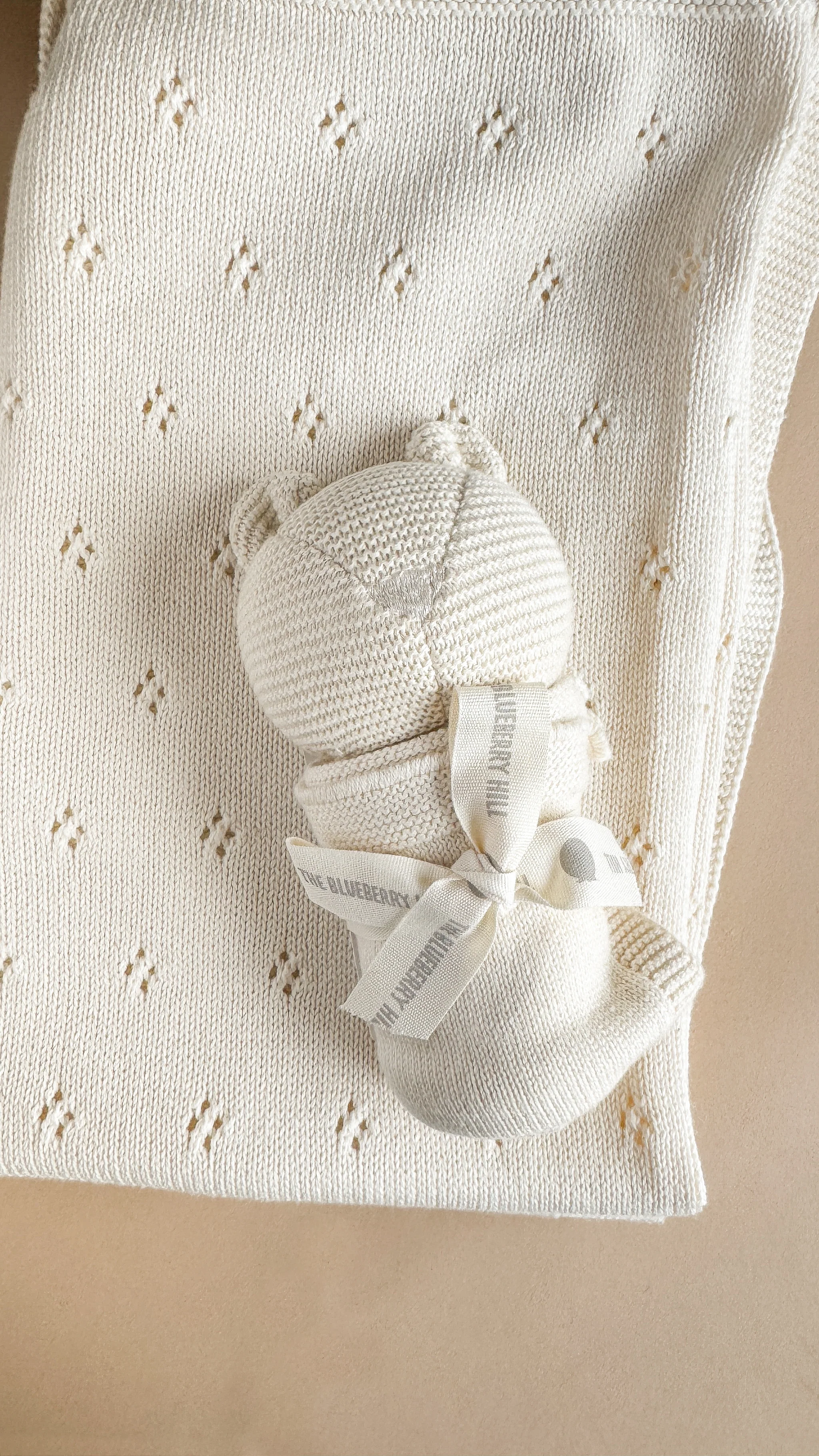 Pique Blanket & Bear Lovey Gift Set, Cream | Organic Cotton - Image 5