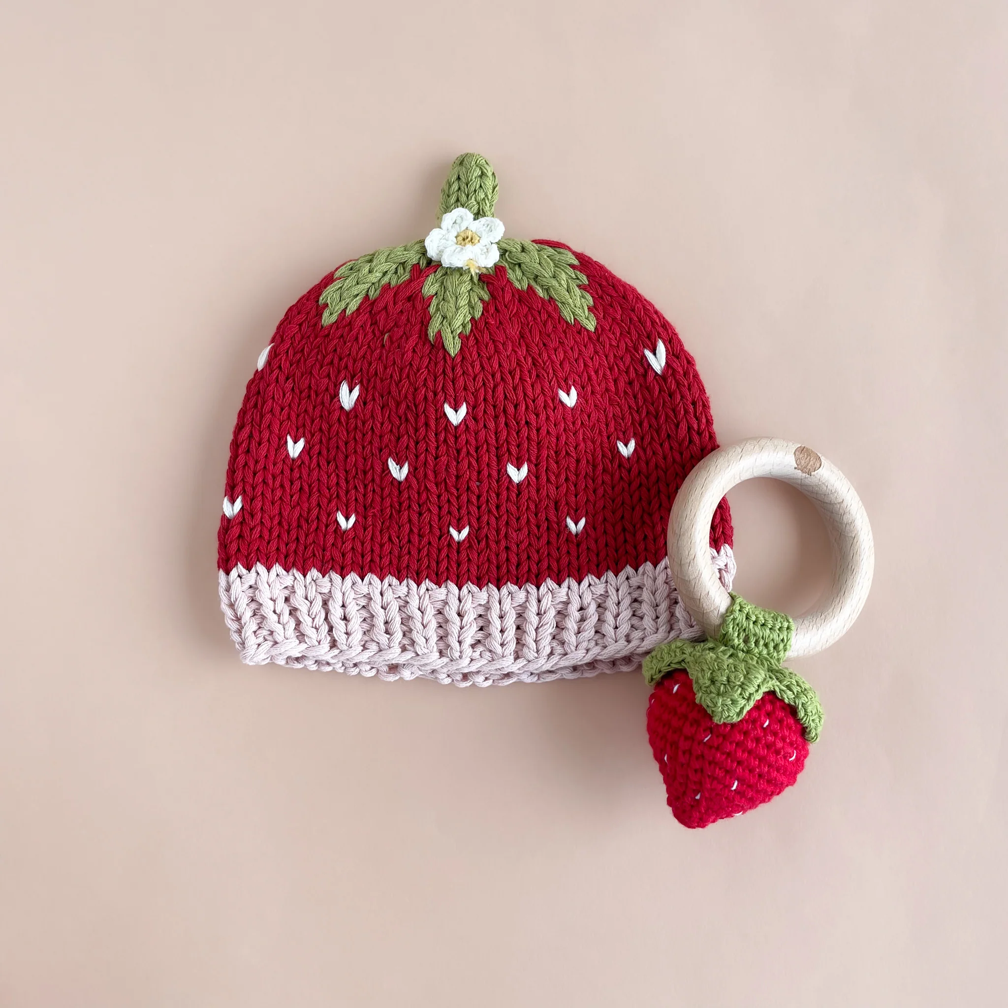 Cotton Crochet Rattle Teether Strawberry, Red - Image 4